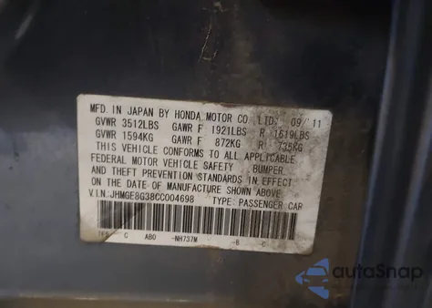 2012 Honda Fit from USA, damaged, VIN JHMGE8G38CC004698